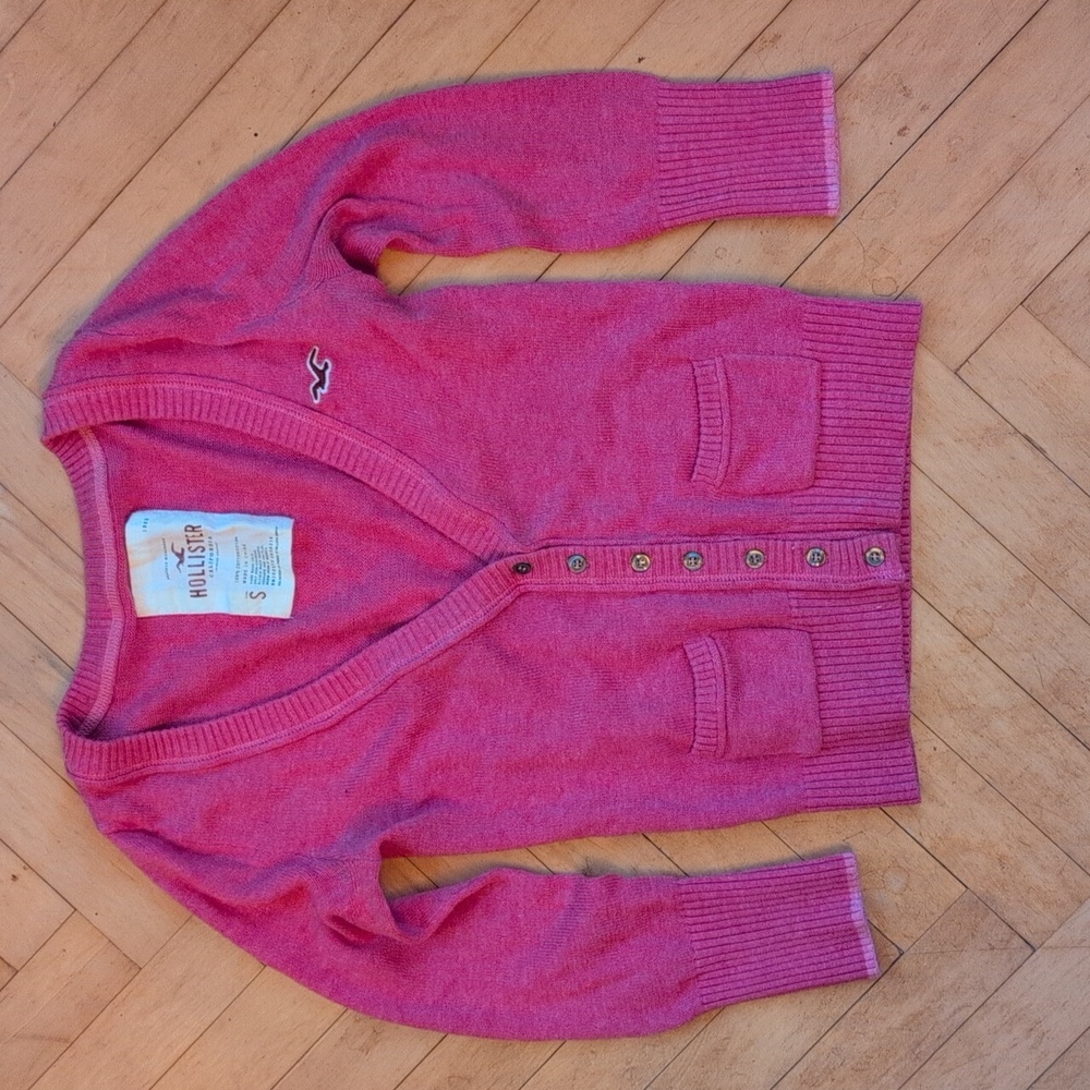 Pink Hollister 3/4 length sleeve crop cardigan size S